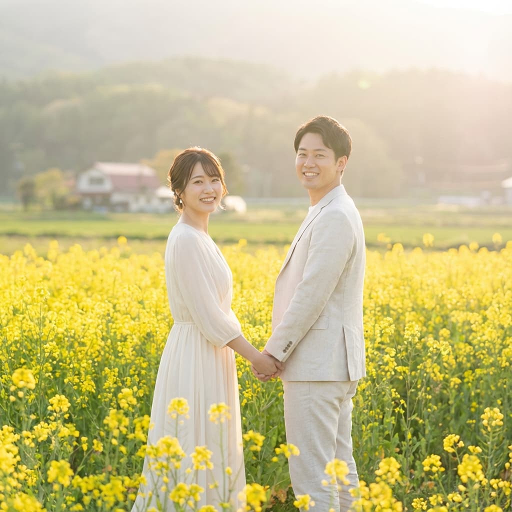 Happy Couple in Canola Field