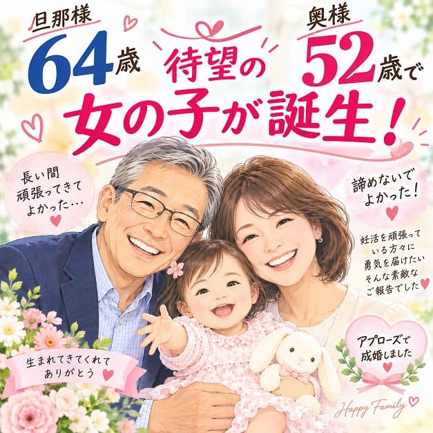 旦那様64歳、奥様52歳で女の子が誕生!